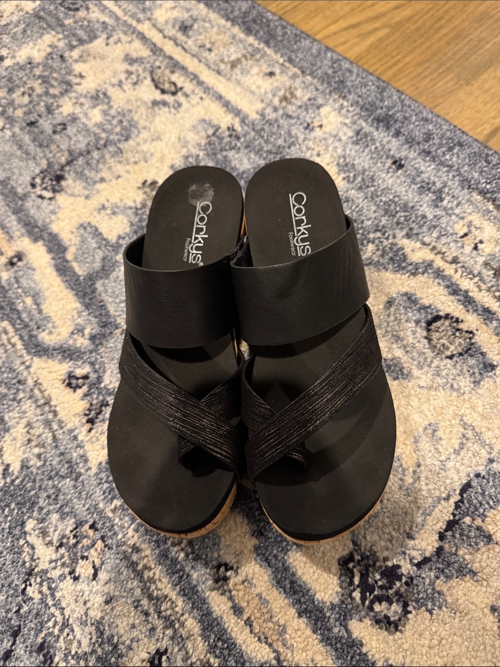 Corkys Black Slip-On Cross-Strap Sandals